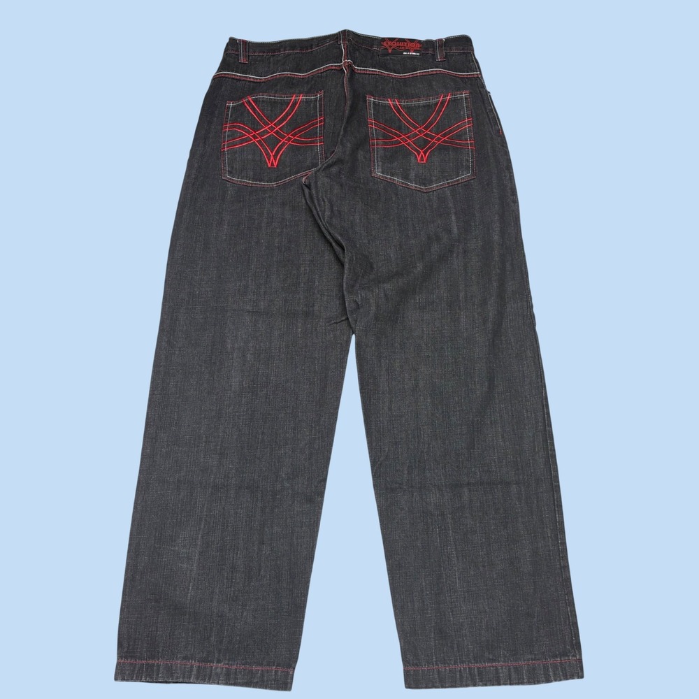 Evolution In Design Mens Baggy Jeans Dark Wash Red Contrast Stitch 40x34 Y2K